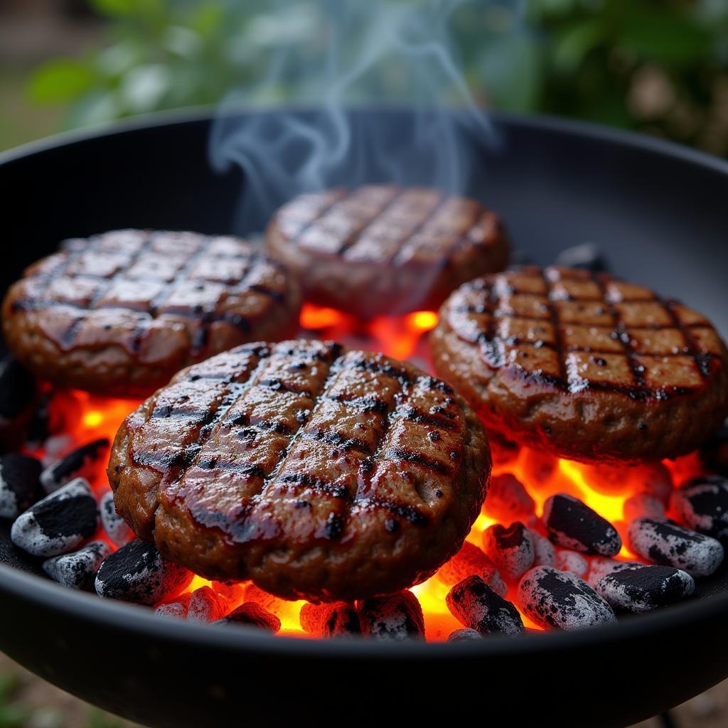 Fan Forced Charcoal Grill Cooking Burgers