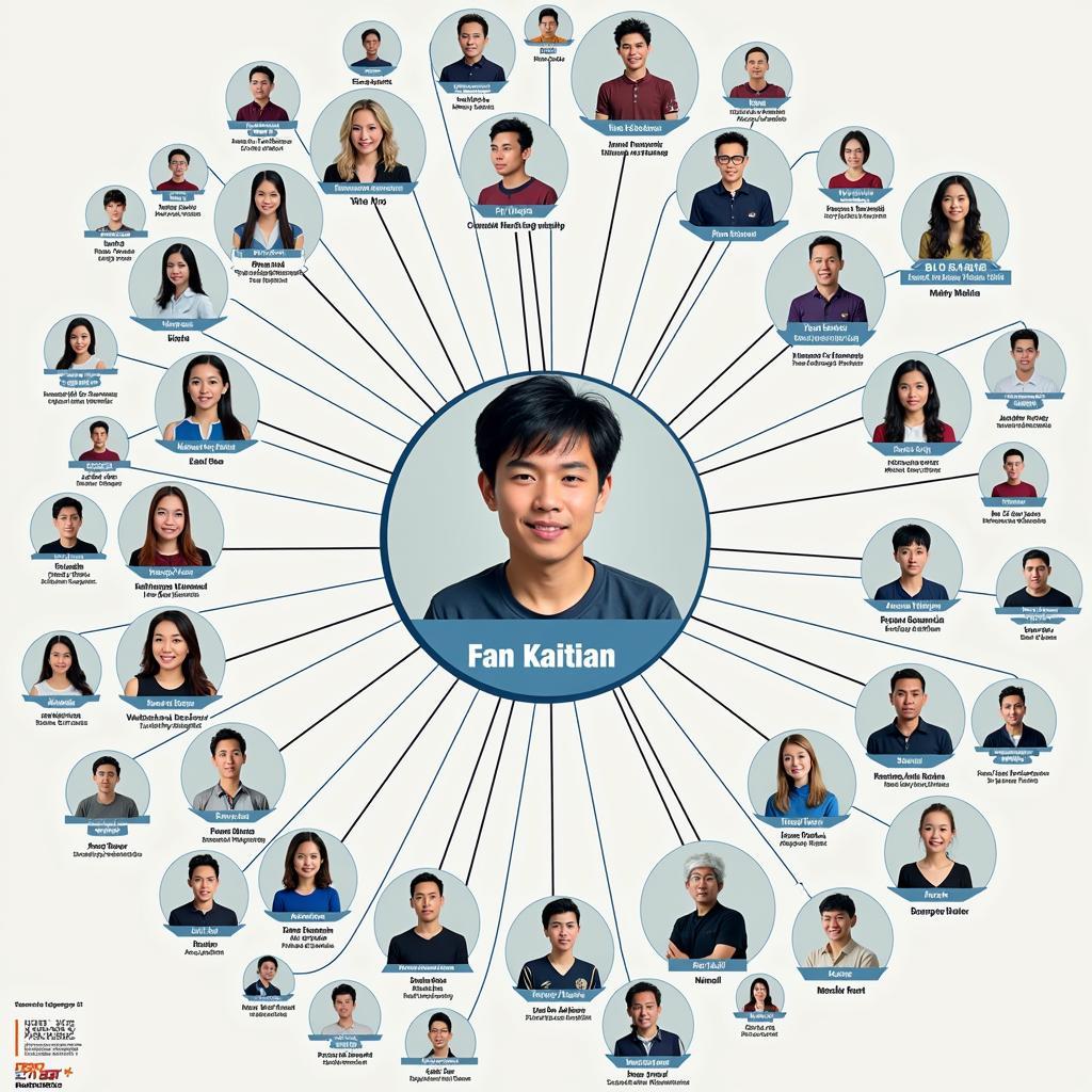 Fan Kaitian's Network Analysis: A diagram visualizing potential connections between Fan Kaitian and other individuals and organizations within the football world, demonstrating the importance of networking in understanding his influence.