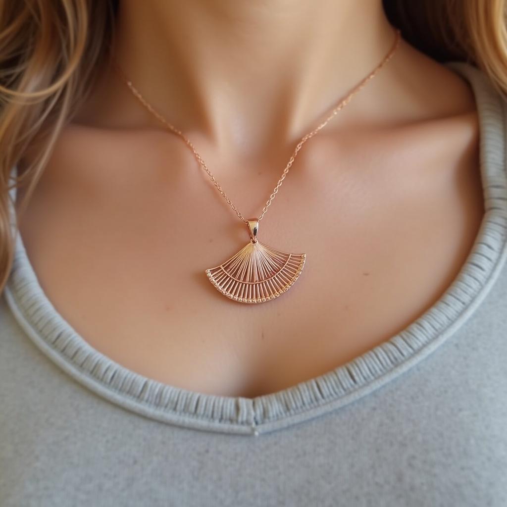 Rose Gold Fan Leaf Necklace Pendant