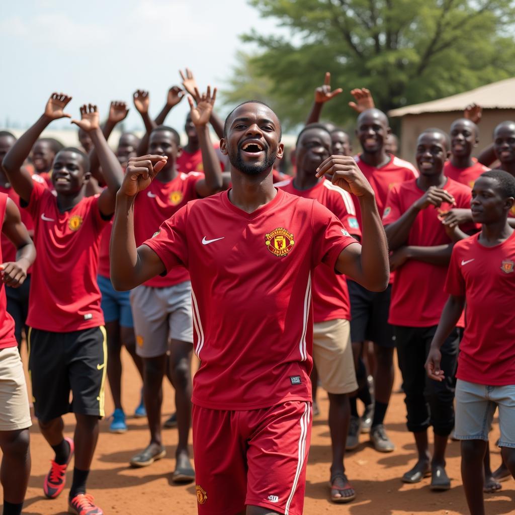 African Manchester United Fans Celebrating with a Dance