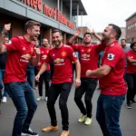 Fans celebrating with a MU Dance at Old Trafford