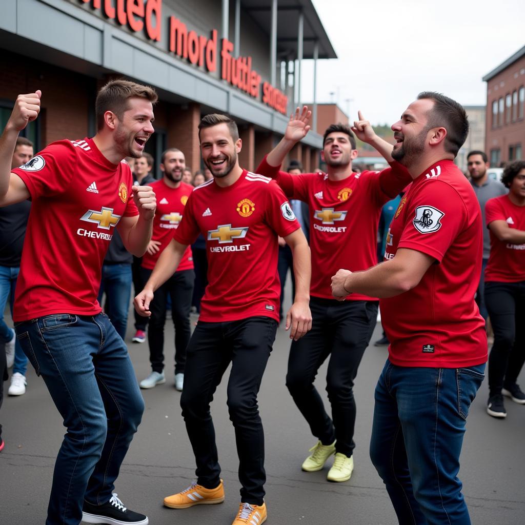 Fans celebrating with a MU Dance at Old Trafford