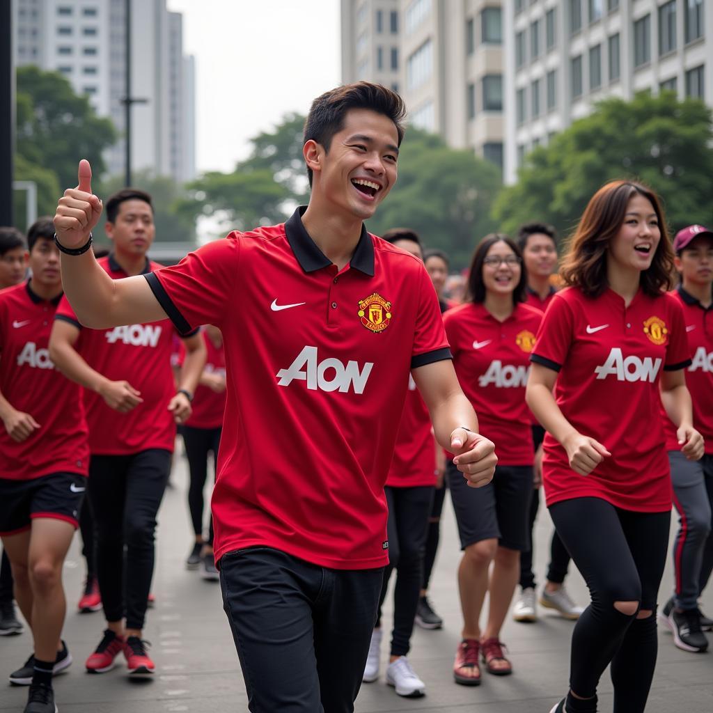 Man United Fans in Jakarta doing a MU Dance