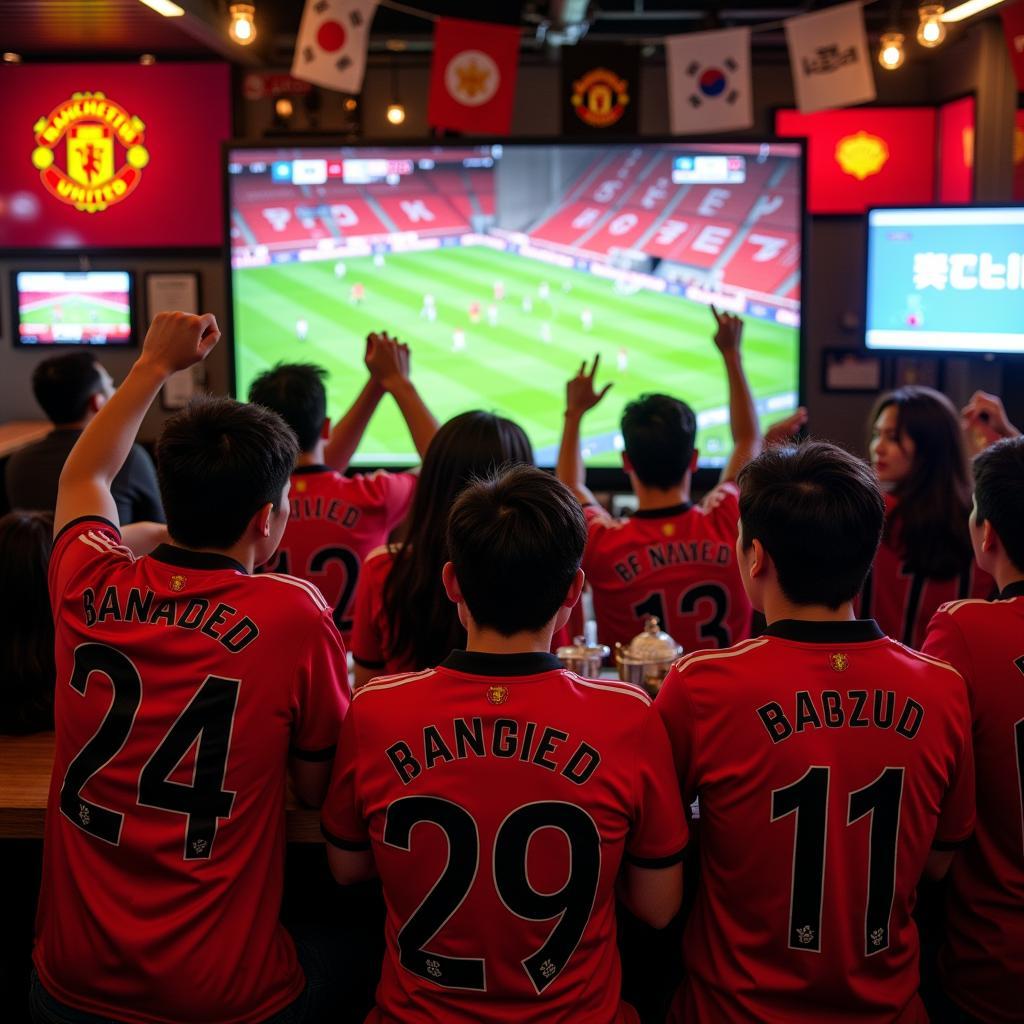 Korean Manchester United fans watching a match together