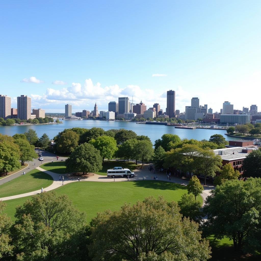 Fan Pier Park offers stunning views of the Boston waterfront.