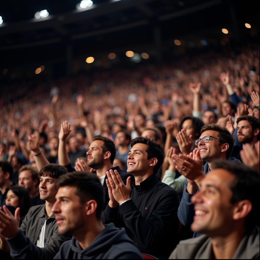 Fans clapping in a football stadium