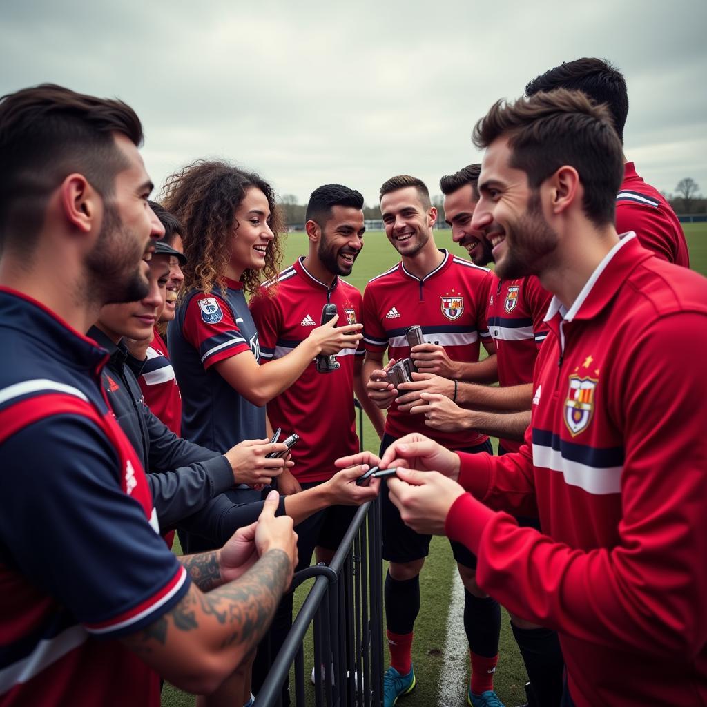 Football Fans Interacting with Players