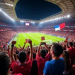 Fans Supporting Their Team in a Packed Stadium