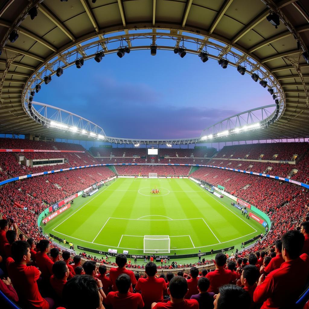 The electrifying atmosphere created by Vietnamese football fans in a packed stadium