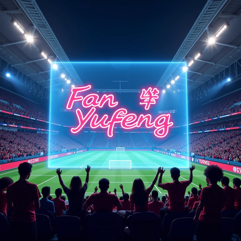 Futuristic representation of Fan Yufeng in a digital football landscape