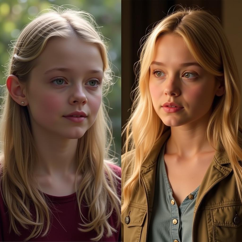 Fanning Sisters' Career Paths - A split image showing Dakota in her early child roles and Elle in her more recent roles.