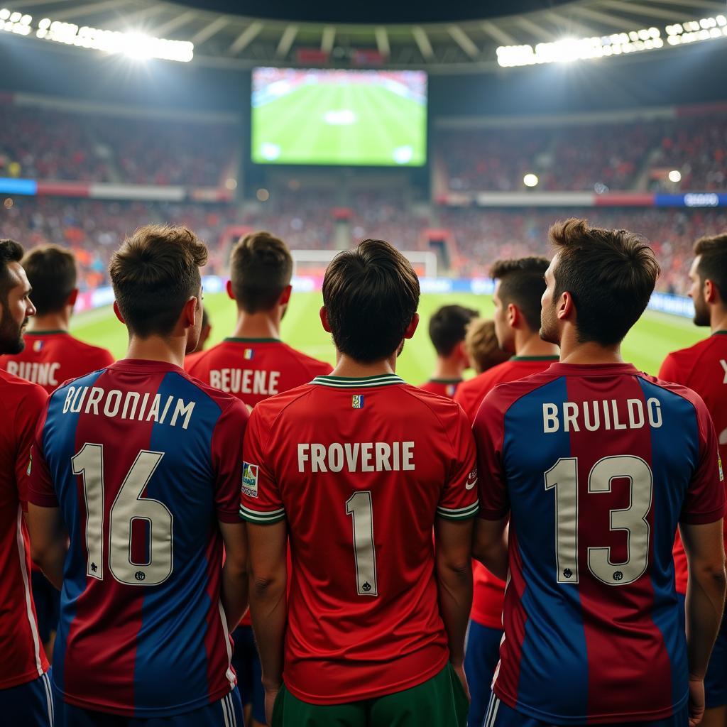 Fans from different countries watching a football match together