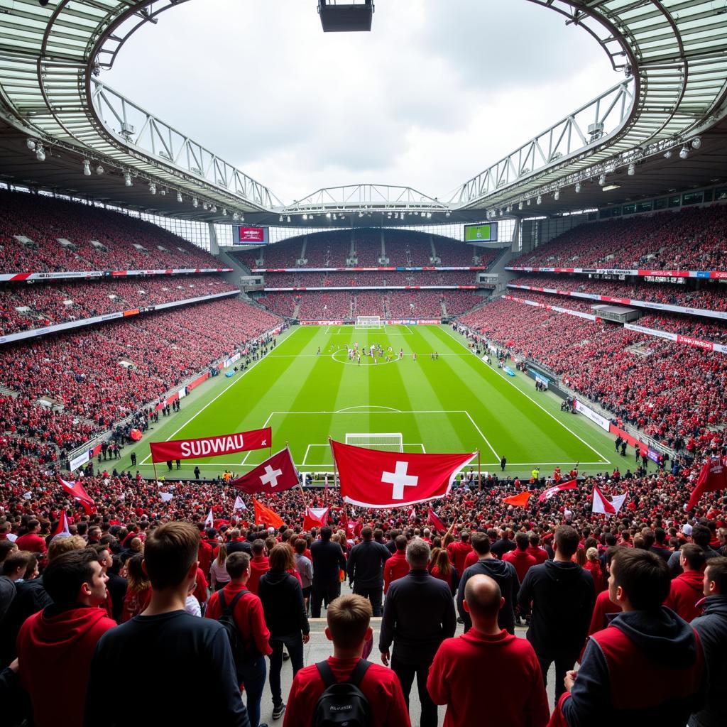 Football Fans Displaying Banners and Flags in Support of Their Team