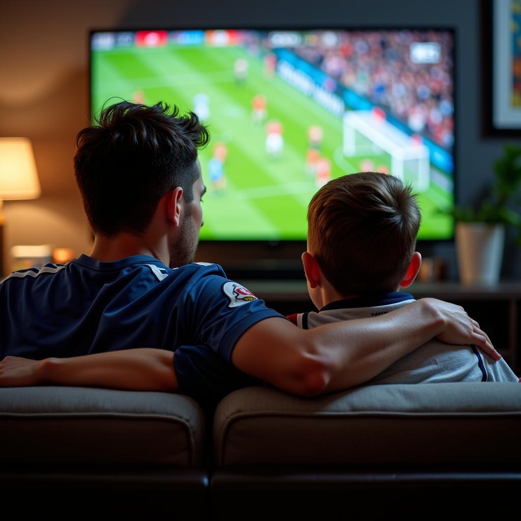 Father and Son Watching Football