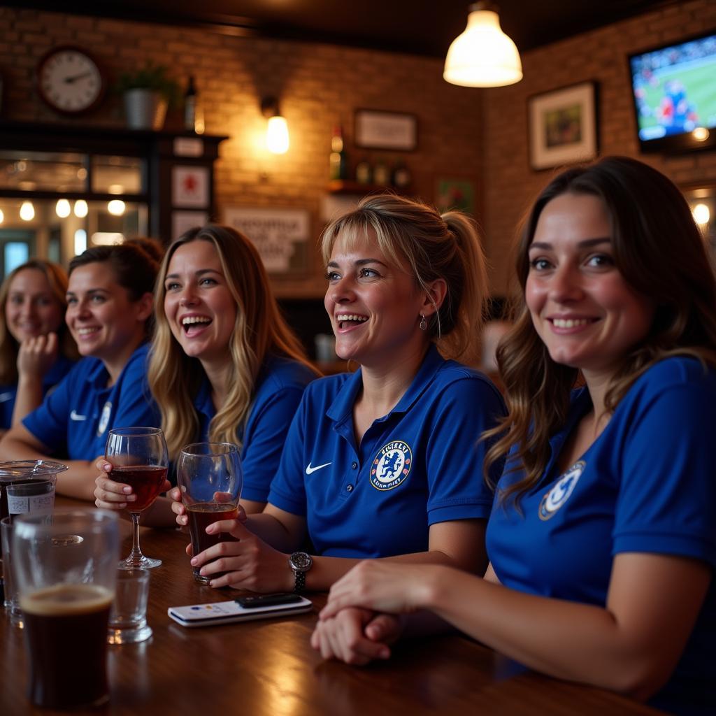 Female Chelsea Fans Watching a Match Together