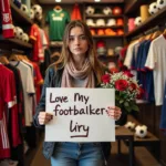 Female Fan Declares Love at Football Shop