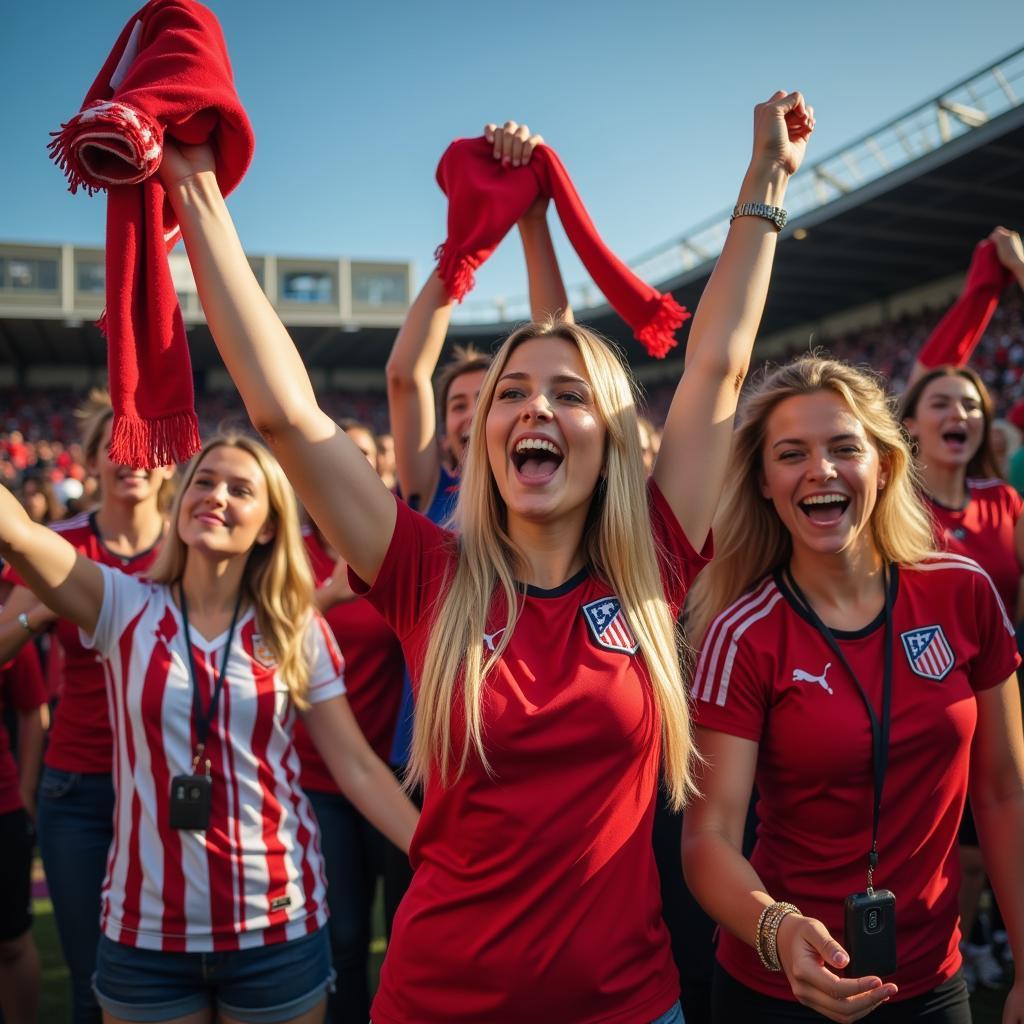 Female fans celebrating a football match victory