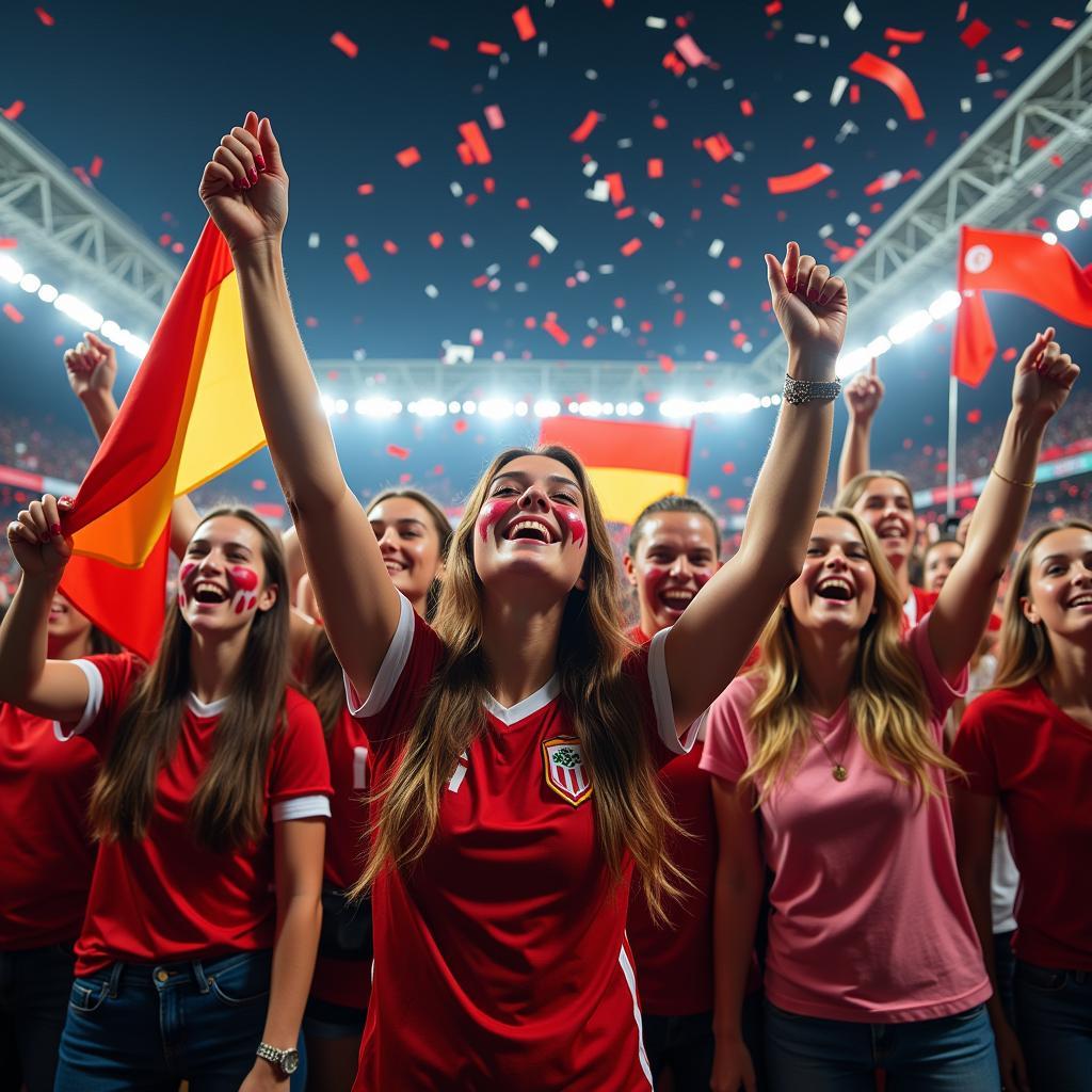 Female Fans Celebrating at the Champions League Final