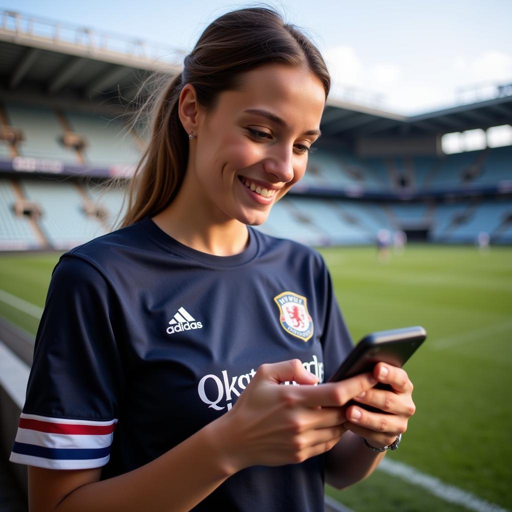 Female Football Fan Using Social Media