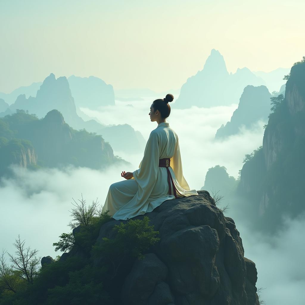 Female Qinggong Master on a Mountain Peak