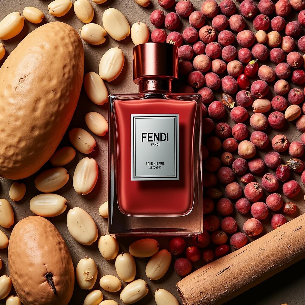 Ingredients used in Fendi Fan di Pour Homme Assoluto displayed artistically