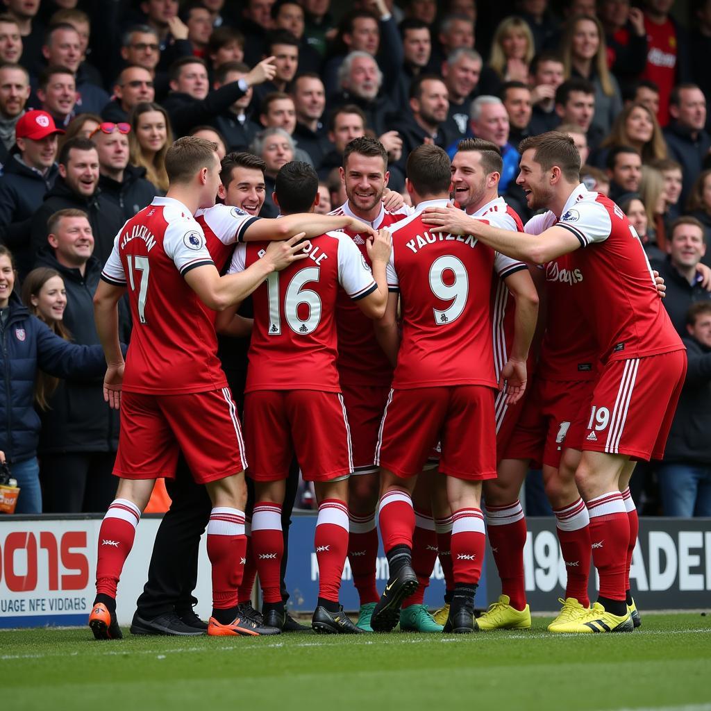 Fleetwood Town Players Celebrating with Fans