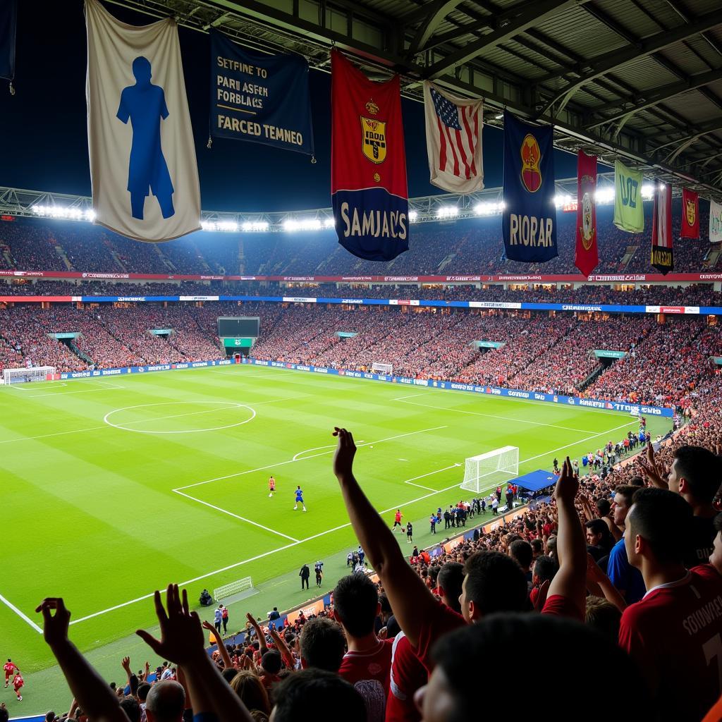 Football Fan Banners in a Packed Stadium