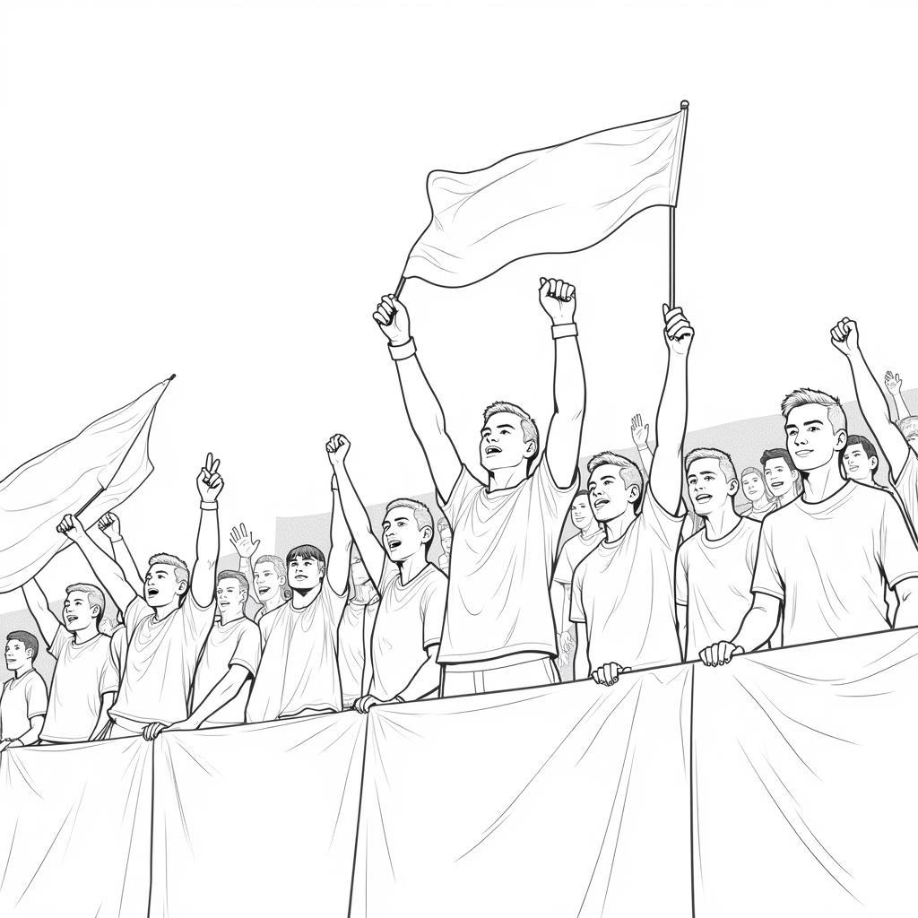 Football Fan Coloring PNG: Cheering Crowd