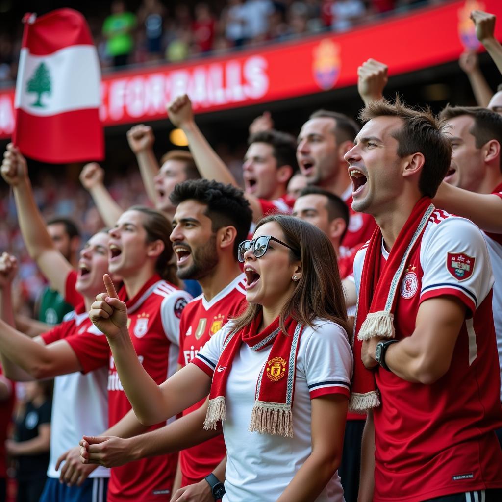 A diverse group of football fans supporting their team, highlighting the community aspect reminiscent of "Going Home, Con"