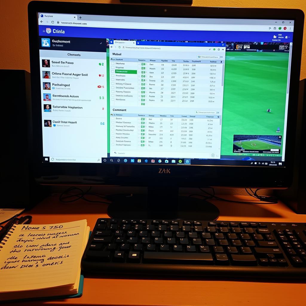 Post-match analysis and discussion on a Football Fan Day: A computer screen displaying match statistics and fan comments.