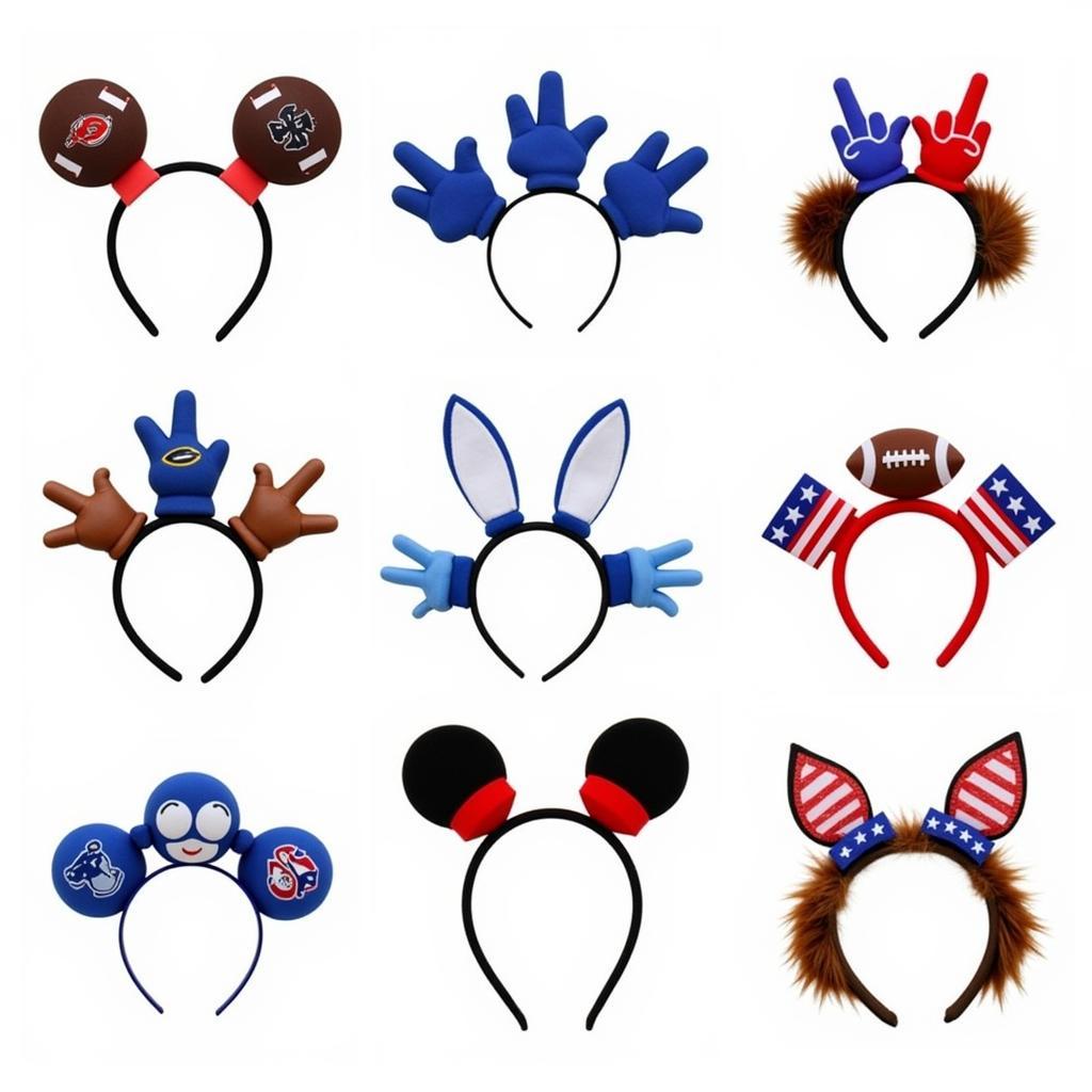 Different styles of football fan headbands