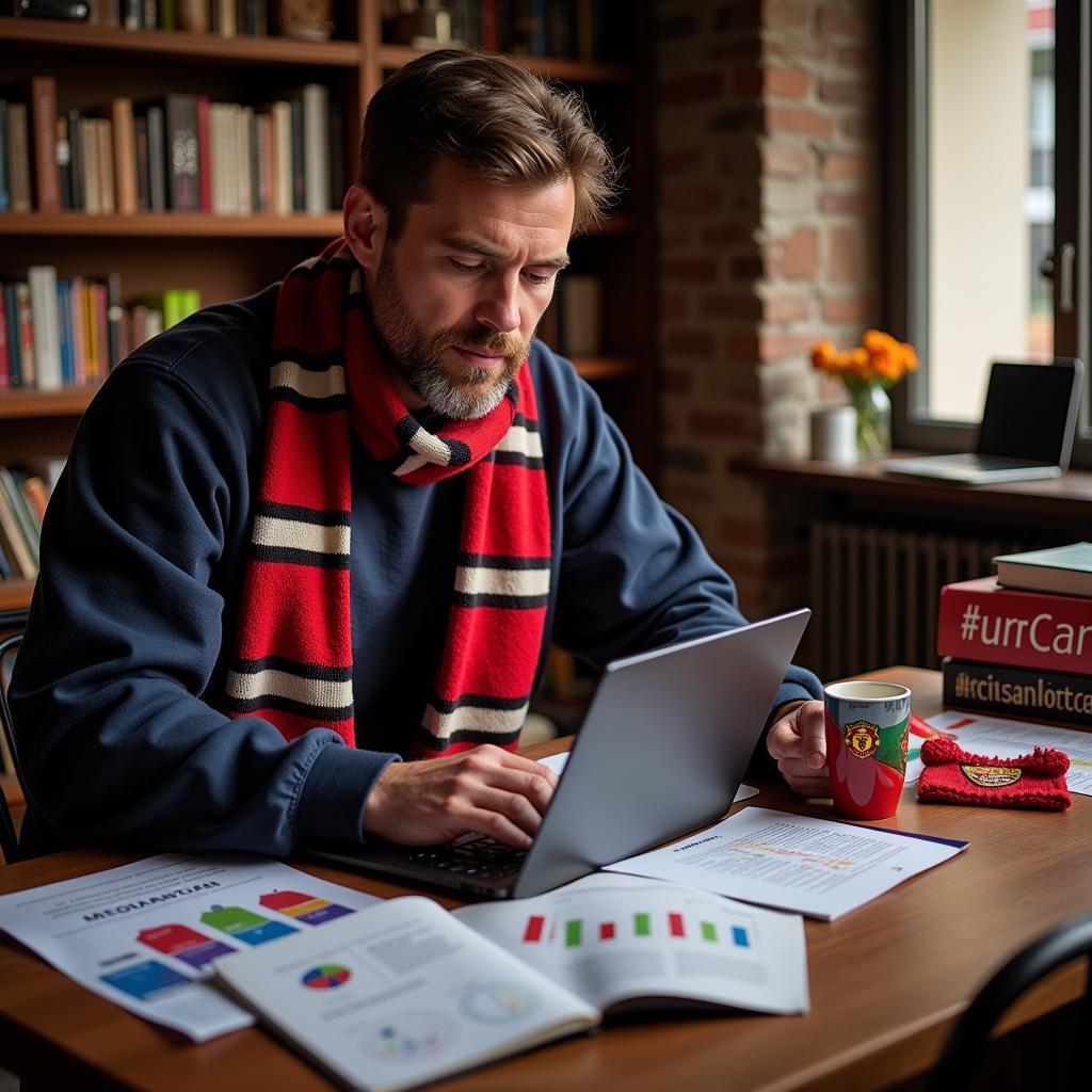 Football Fan Researching Team Stats and History