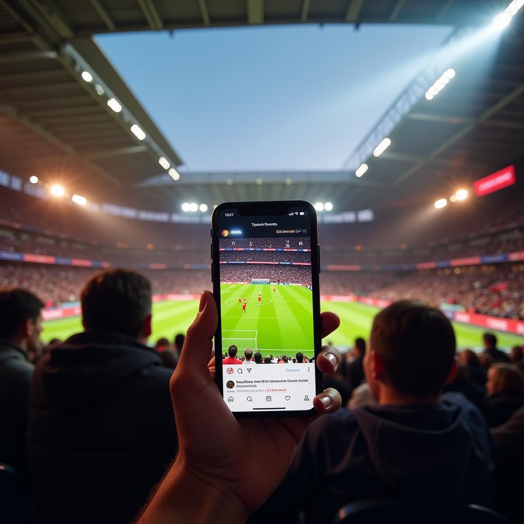 Football Fan Using Smartphone for Social Media and Live Stream