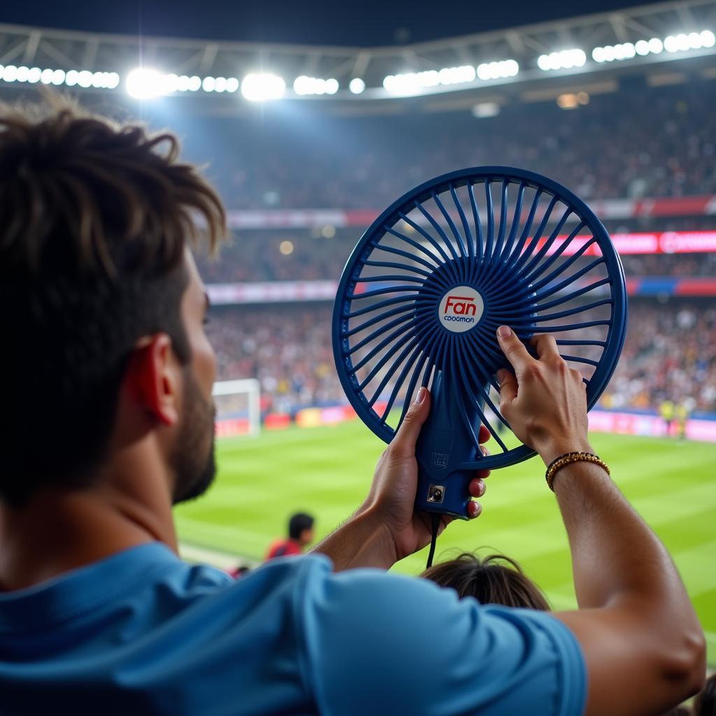 Football Fan using Handheld Fan Coolman 3k