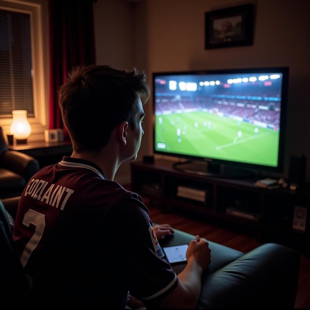 Football Fan Watching Match at Home