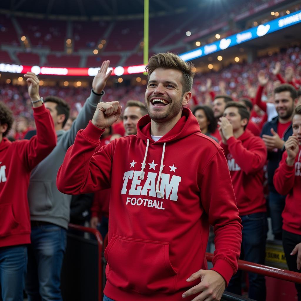 Football Fan Wearing a Team Hoodie at a Game