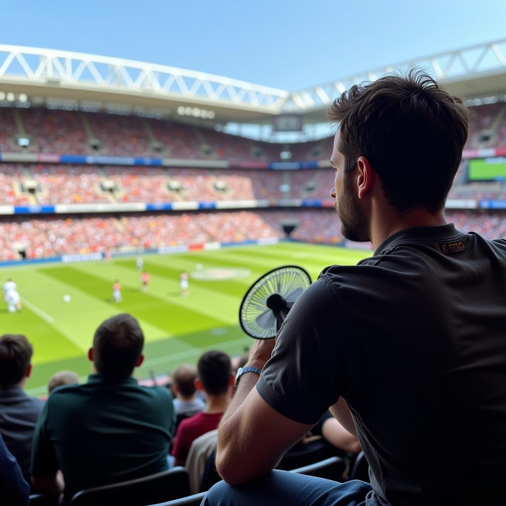 Football Fan Using a Handheld Fan