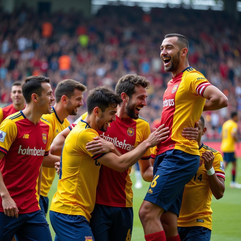 Football fans celebrating together