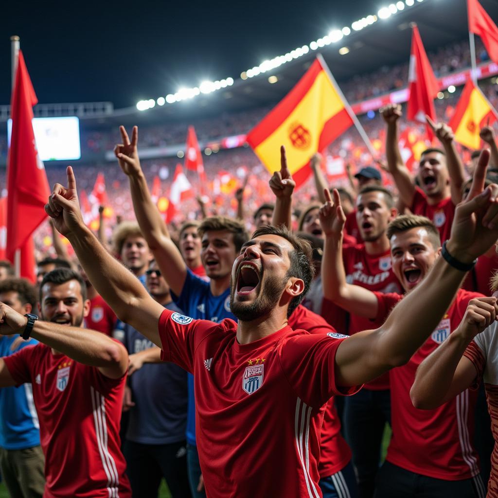 Football fans celebrating a victory