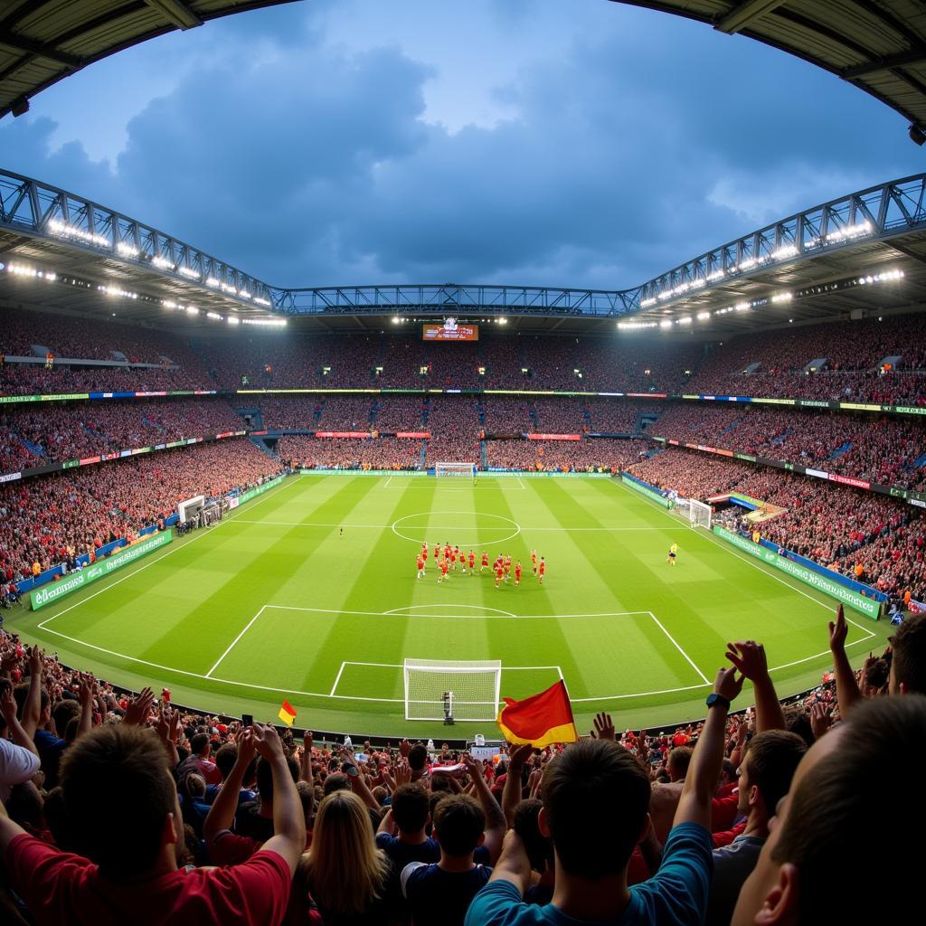 Football fans erupting in joy as their team celebrates a hard-fought victory, showcasing the intense emotions and communal spirit of the sport.