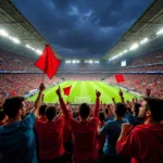 Football Fans Chanting in Stadium: A vibrant display of team spirit and collective identity