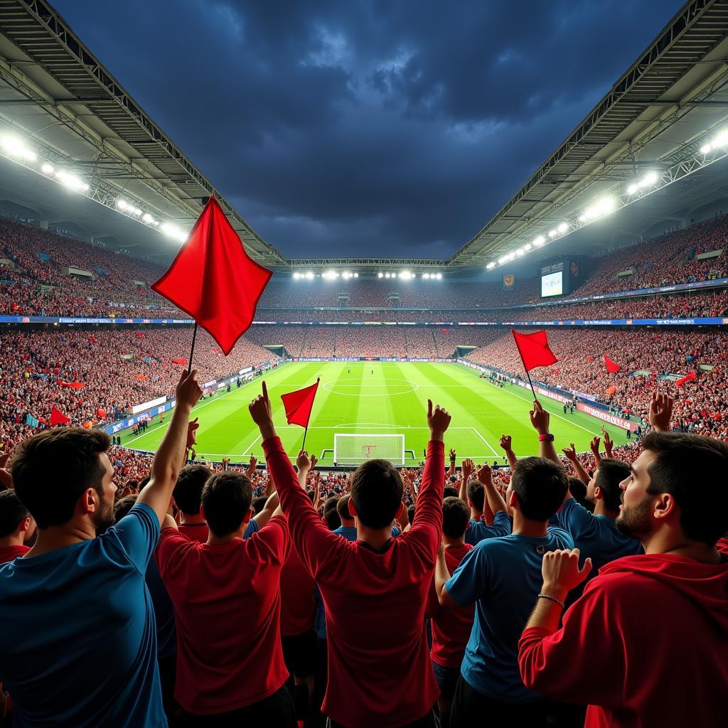 Football Fans Chanting in Stadium: A vibrant display of team spirit and collective identity