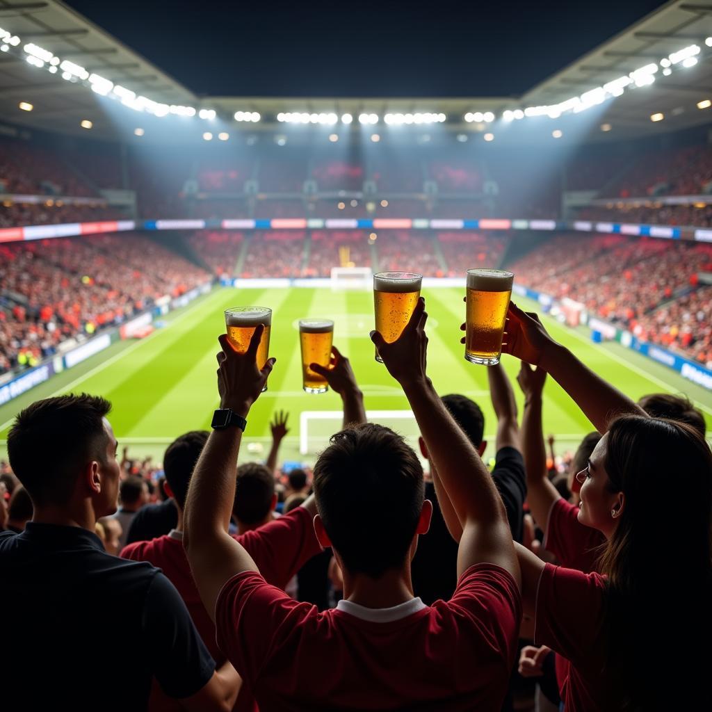 Football fans enjoying beers at a stadium