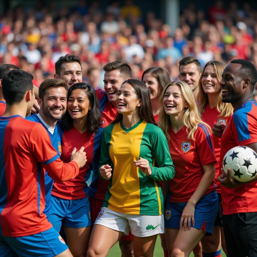 Football fans from various nationalities unite in their love for the sport.