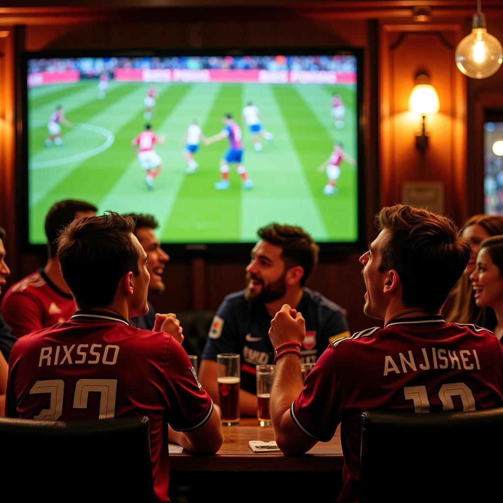 Football Fans Watching Game Together at Pub