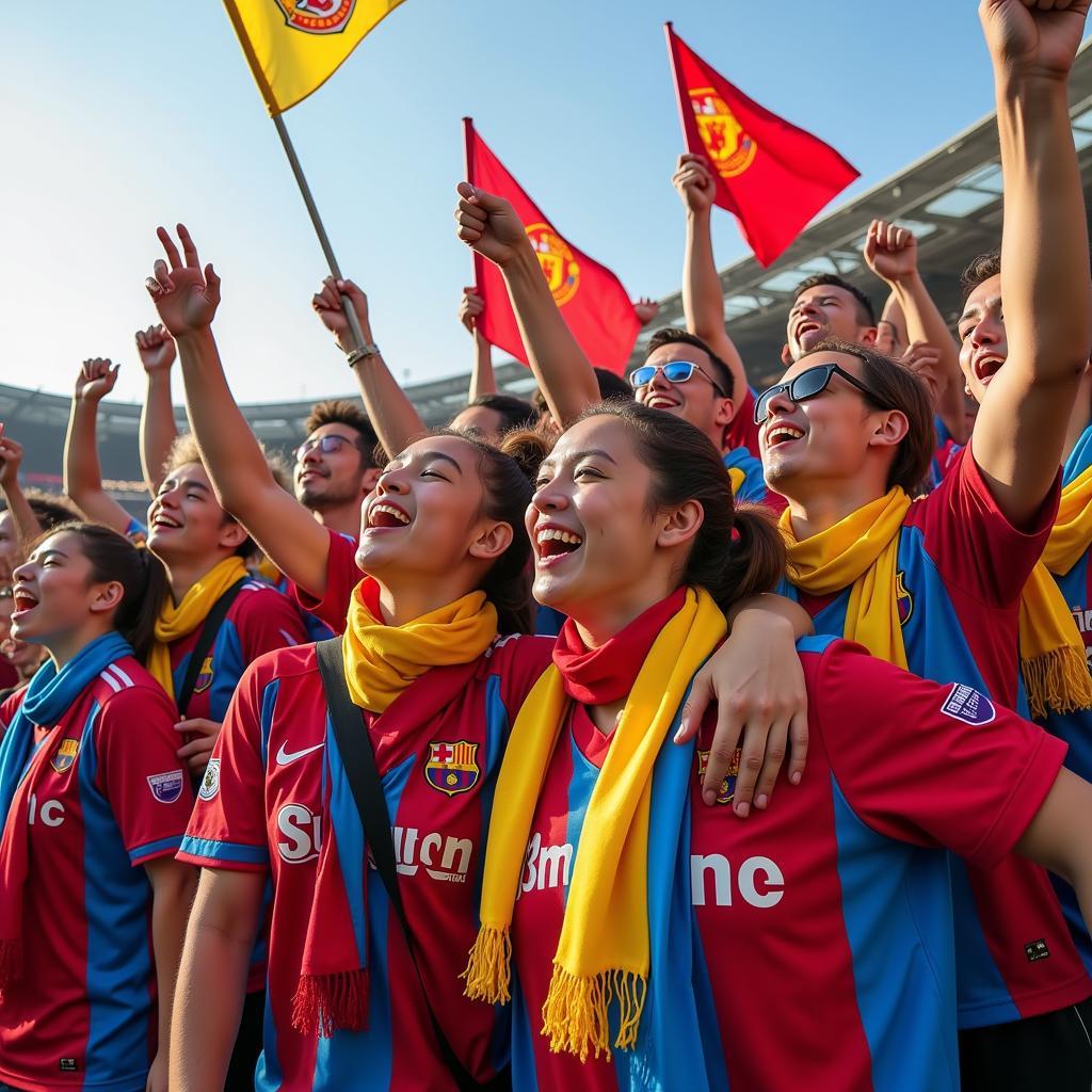 Football Group Fans Celebrating a Goal