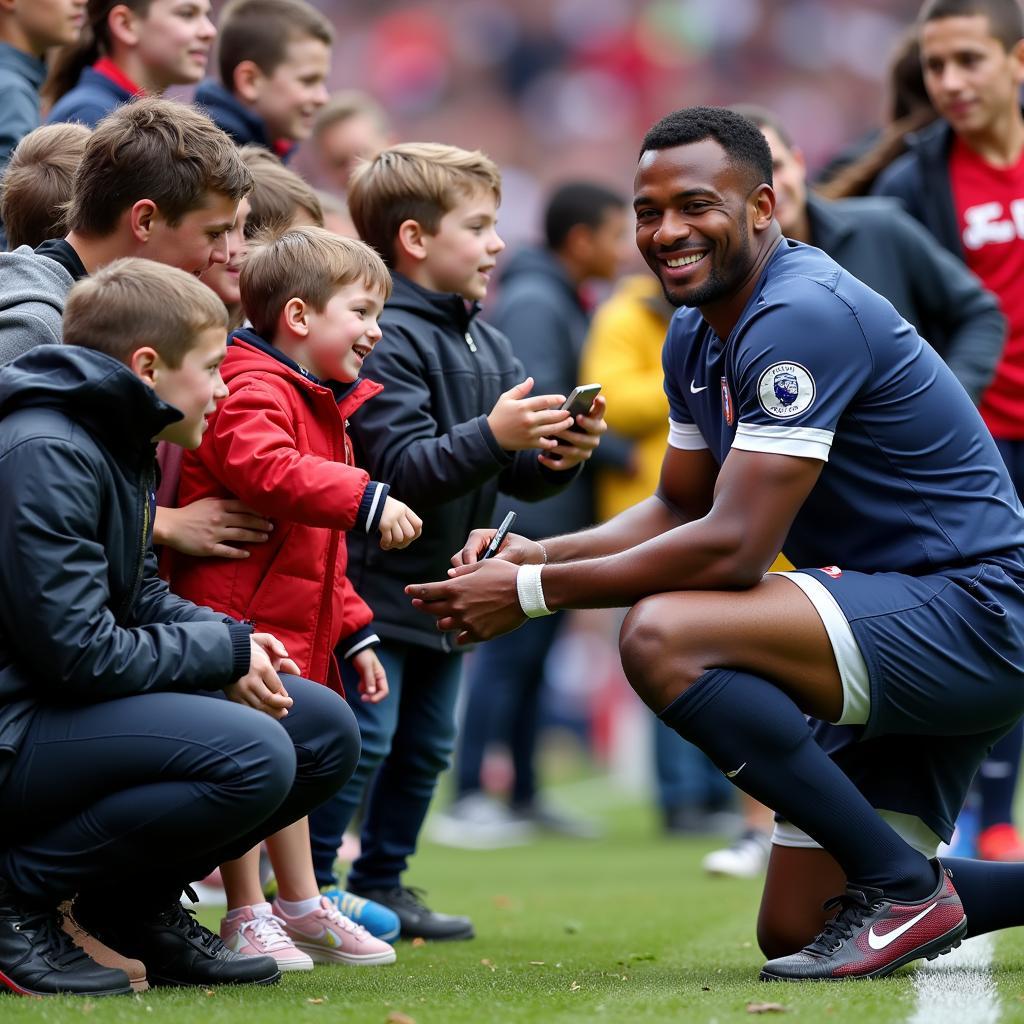 A football idol interacting with fans