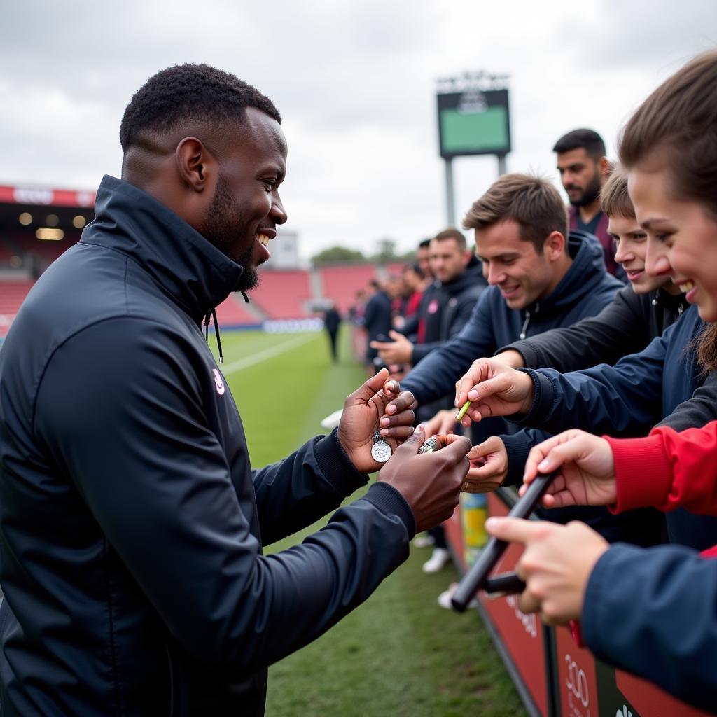 Football Player Interacting with Fans