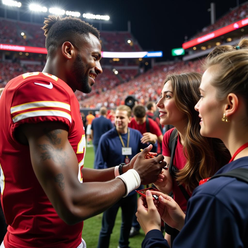 Football Player Interacting with Fans