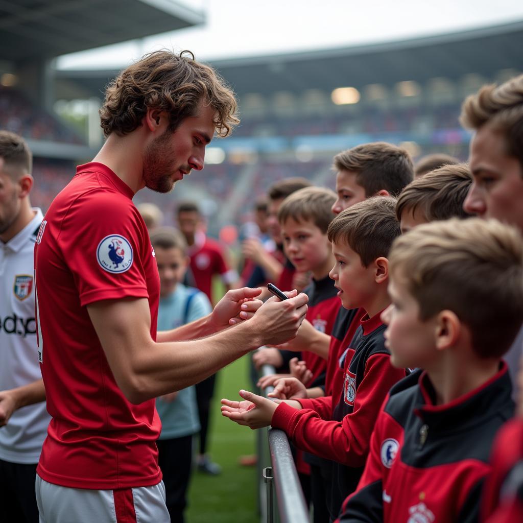 Football Player Signing Autographs for Fans After a Match